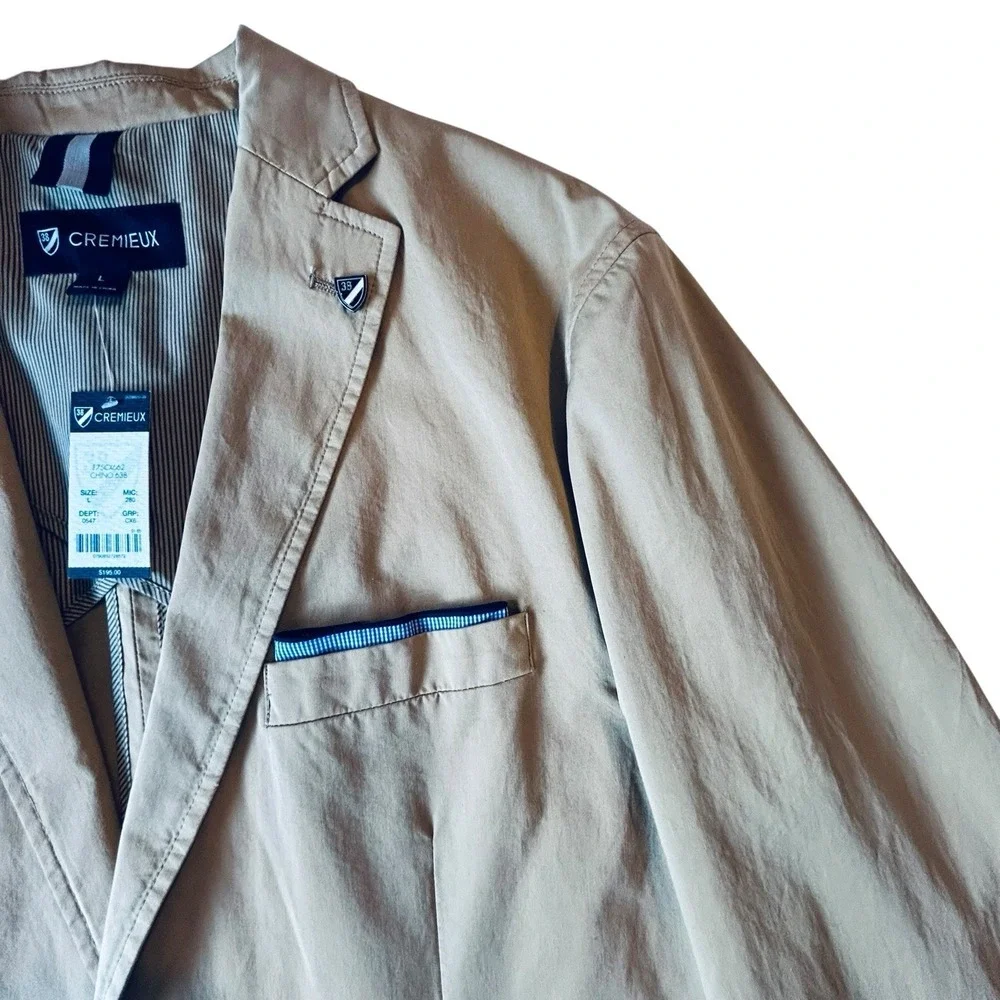 Cremieux Club 38 Mens L Chino Tan Cotton Blazer Sport Coat 2 Button All Season